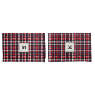 Red Tartan Check Patterned Elegant Monogrammed Pillowcase
