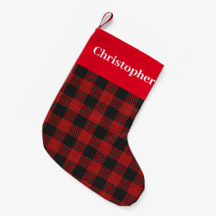 Red Tartan Check with Monogram for Him Small Christmas Stocking