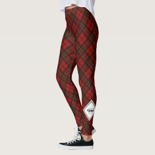 Red tartan Christmas pattern Personalise Monogram Leggings