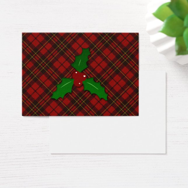 Red tartan Christmas plaid holidays Holly twig (Desk)