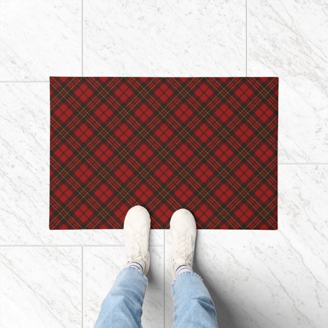 Red tartan Christmas plaid winter holidays pattern Doormat (Indoor)