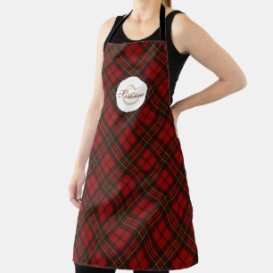 Red tartan Christmas plaid winter pattern Monogram Apron