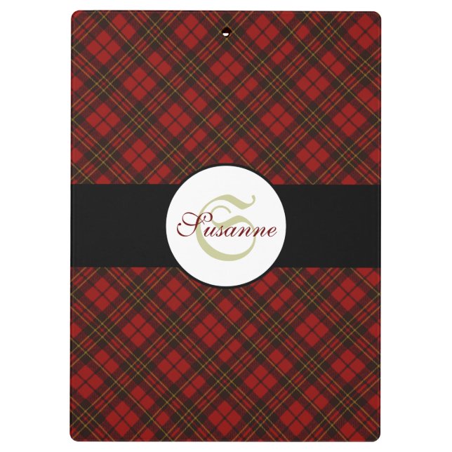 Red tartan Christmas plaid winter pattern Monogram Clipboard (Back)