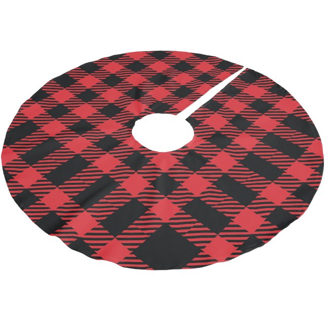 Red Tartan Christmas Tree Base Cover Up Brushed Polyester Tree Skirt (Angled)