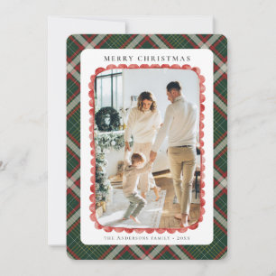 Red Tartan Doodle Photo collage Christmas   Holiday Card