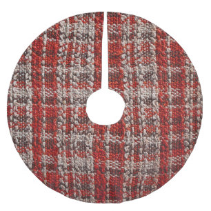 Red Tartan Fabric: Textured Background Brushed Polyester Tree Skirt