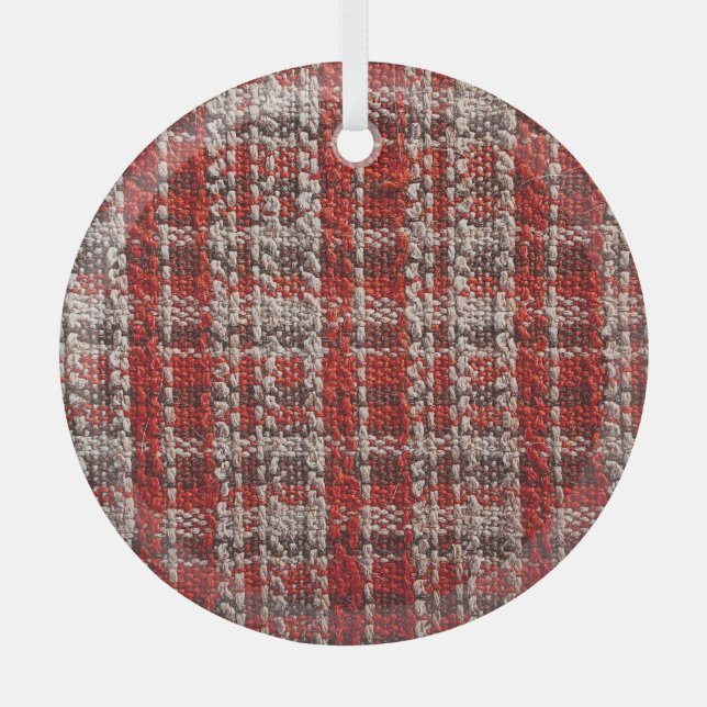 Red Tartan Fabric: Textured Background Glass Tree Decoration (Front)