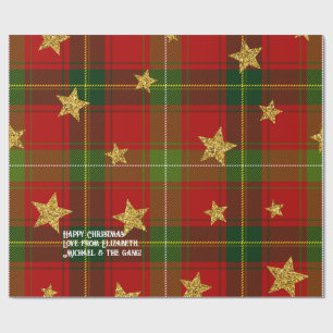 Red Tartan Gold Star Personalised Christmas Wrapping Paper