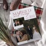 Red Tartan Married and Merry Newlywed Photo Holiday Card<br><div class="desc">Introducing our stunning new Red and Green Tartan Married and Merry Newlywed Photo Holiday Card: a modern design featuring elegant typography and a cherished wedding photo, in festive red and white. The minimalistic front is complemented by a warm, festive , with a red and green tartan plaid on the back,...</div>