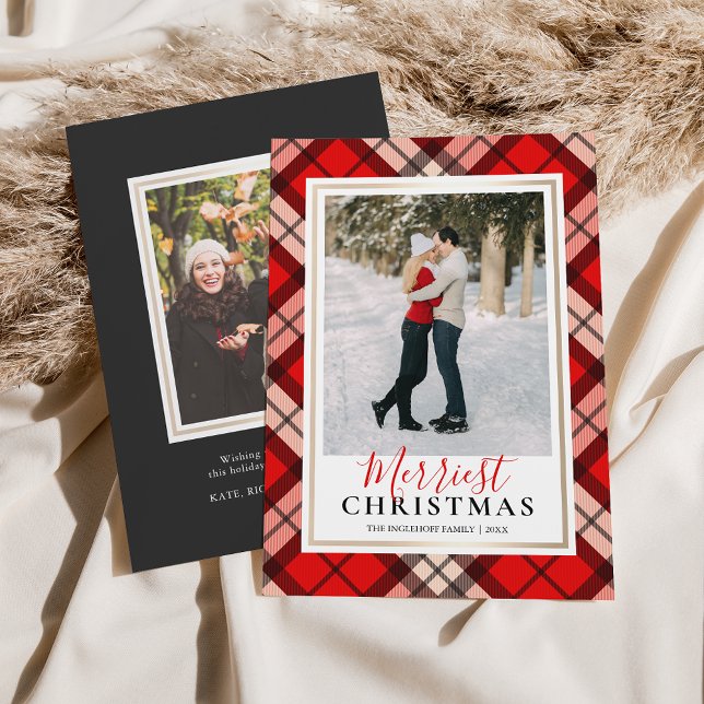 Red Tartan Merriest Christmas Photo Holiday Card (Creator Uploaded)