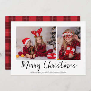 Red Tartan Minimal Christmas Photo Holiday Card