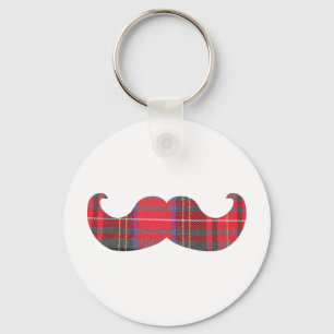 Red Tartan Moustache Key Ring