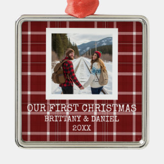 Red Tartan Our First Christmas Metal Tree Decoration