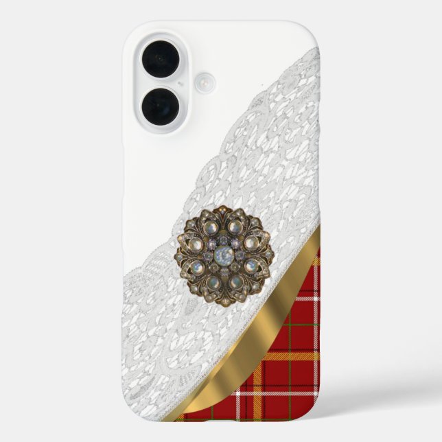 Red tartan plaid and lace Case-Mate iPhone case (Back)