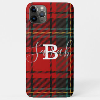 Red Tartan Plaid Chequered Scotland Monogram Name Case-Mate iPhone Case