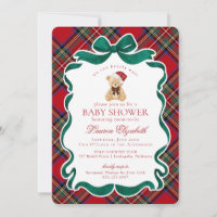 Red Tartan Plaid Christmas Bear Baby Shower