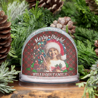 Red tartan plaid Custom photos Christmas Snowglobe