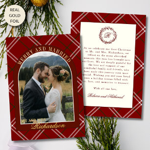 Red Tartan Plaid First Christmas Married Photo