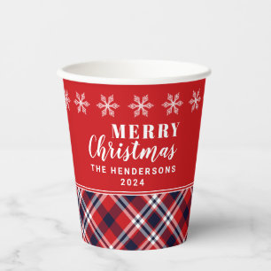 Red Tartan Plaid Modern Personalised Christmas Paper Cups