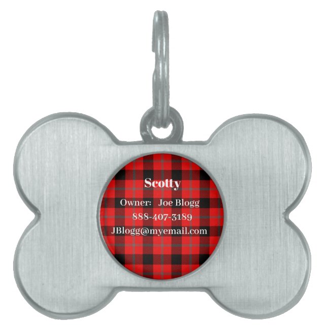 Red Tartan Plaid Pet ID Tag (Front)