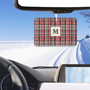 Red Tartan Plaid Stylish Monogrammed Winter Car Car Air Freshener