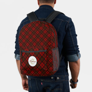 Red tartan plaid winter pattern Monogram Printed Backpack