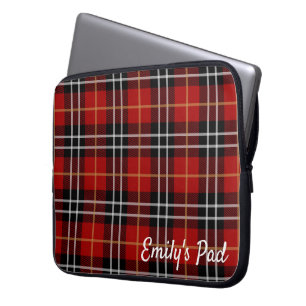 Red Tartan Plaid With Name Laptop Sleeve