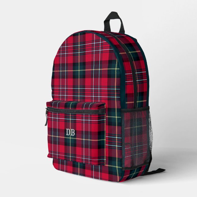 Red Tartan Printed Backpack  (Back Corner Right)