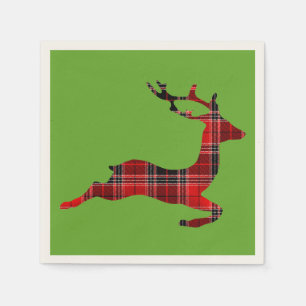 Red Tartan reindeer Scottish Christmas Napkin