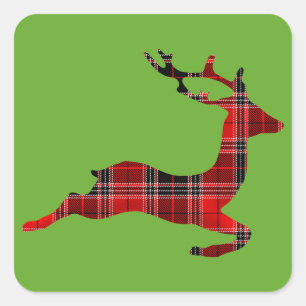 Red Tartan reindeer Scottish Christmas Square Sticker