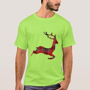 Red Tartan reindeer Scottish Christmas T-Shirt