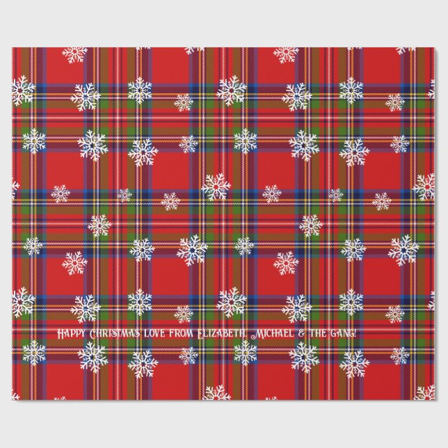 Red Tartan Snowflake Personalised Christmas Wrapping Paper (Flat)
