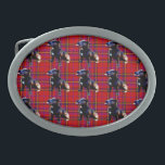 Red Tartan Staffordshire Bull Terrier,  Belt Buckle<br><div class="desc">Pictured on a red tartan print background are oil painted Staffordshire bull Terriers</div>