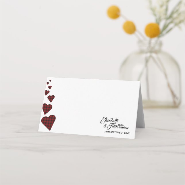 Red Tartan Table Place Card or Escort Card (Front)