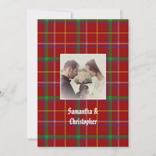 Red tartan wedding photo invitation
