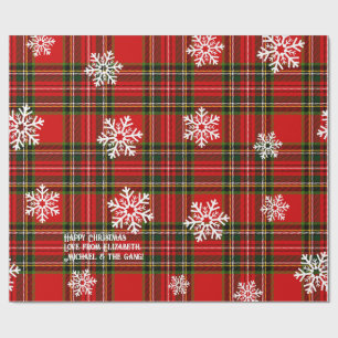 Red Tartan White Snowflake Personalised Christmas Wrapping Paper