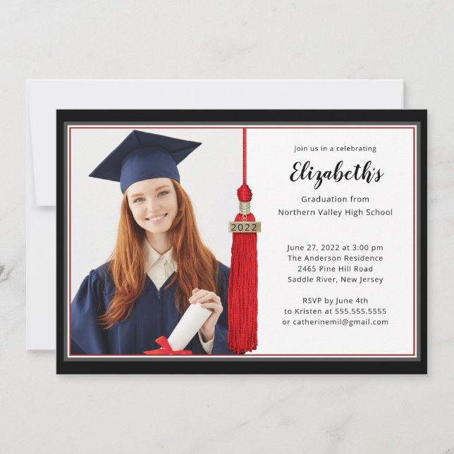 Red Tassel Photo Graduation Party Invitation (Front)