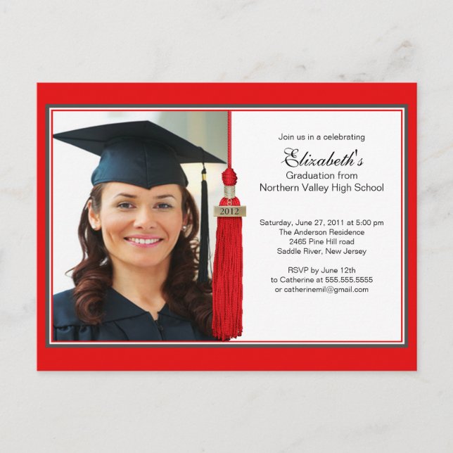 Red Tassel Photo Graduation Party Invitation 2012 (Front)