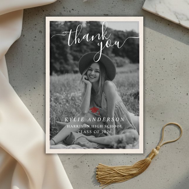 Red Tassel Senior Photo High School Graduation  Thank You Card (Red Tassel Senior Photo High School Graduation Thank You Card)