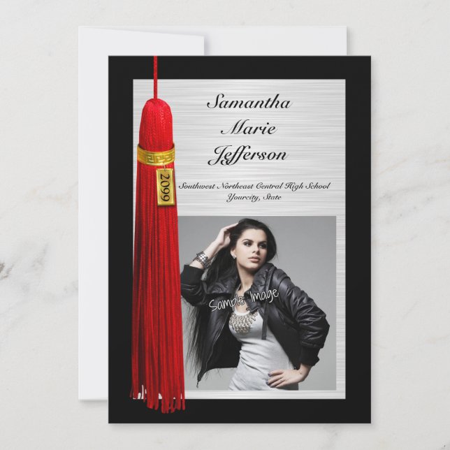 Red Tassel with Photo Graduation Party Invitation (Front)