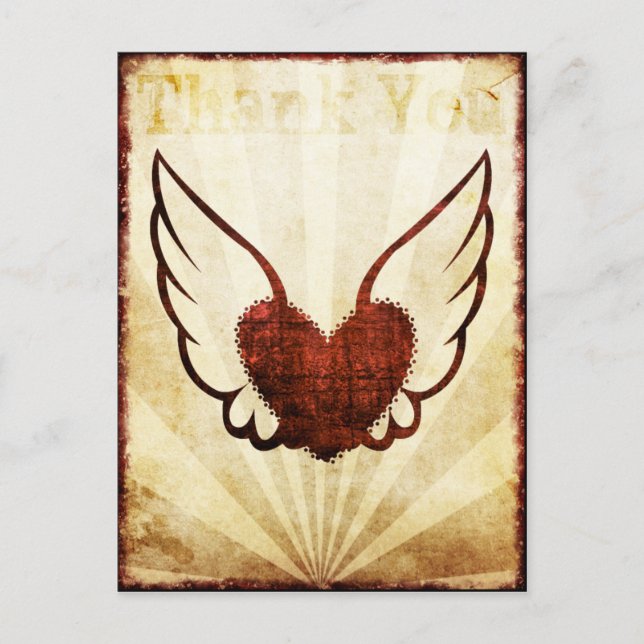 Red Tattoo Winged Heart Thank You Postcard (Front)