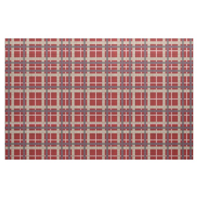 Red Taupe Brown Grey Blue Tartan Squares Pattern Fabric (Fat Quarter)
