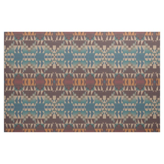 Red Taupe Brown Teal Blue Orange Ethnic Look Fabric (Fat Quarter)