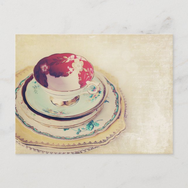 Red Tea Cup Post Card (Front)