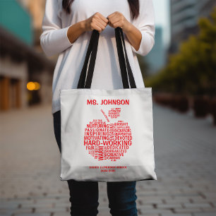 Red Teacher Appreciation Typography Apple Tote Bag