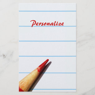 Red Teacher Pencil On Lined Paper With Name