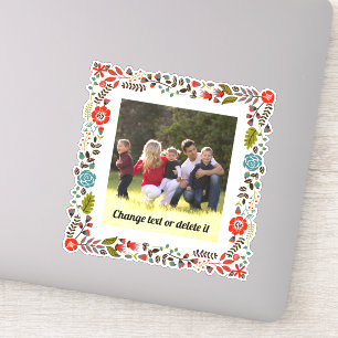 Red, teal and green floral frame with photo