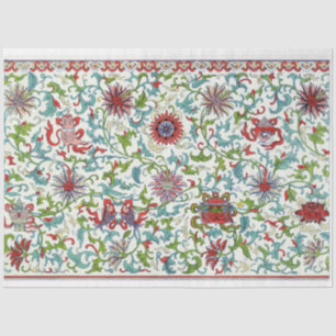 Red, teal and purple floral decoupage tissue paper