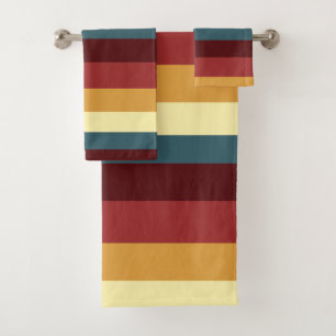 Red, teal and yellow stripes bath towel set