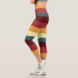 Red, teal and yellow stripes capri leggings
